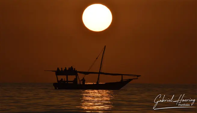 Traditional dhows sailing the waters of Zanzibar